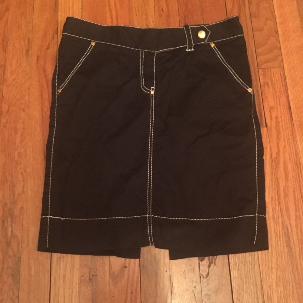 Vintage LaRok Black linen white stitched pencil skirt